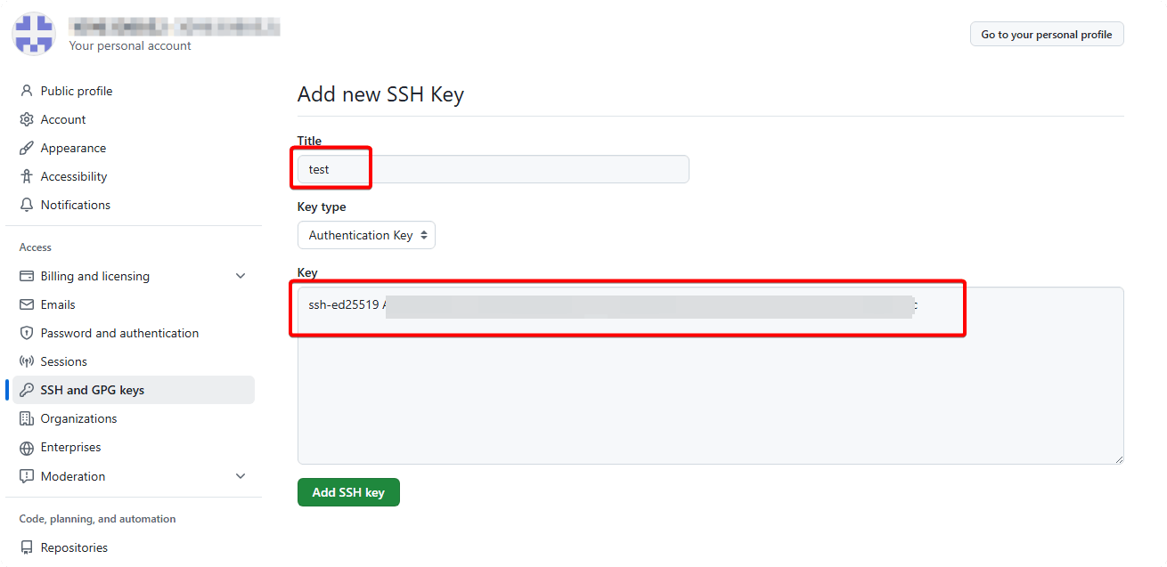 添加 SSH Key 详情