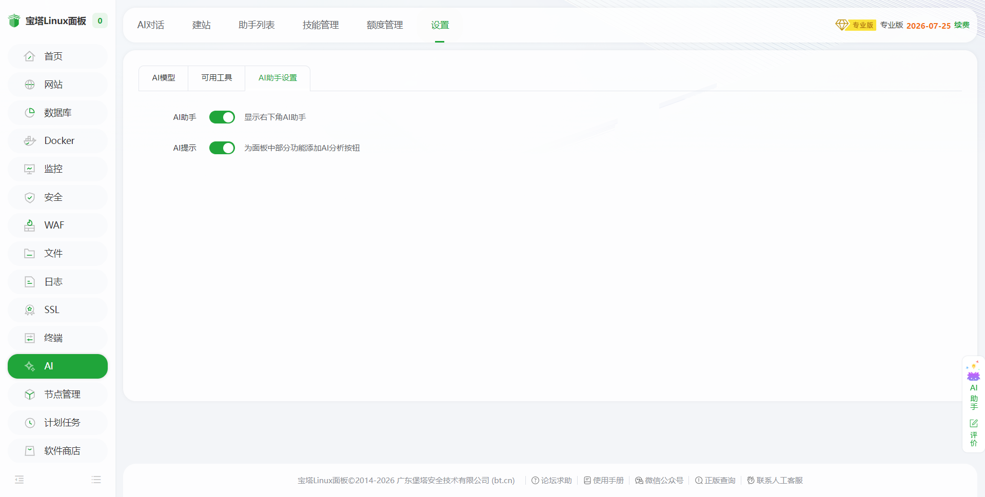 AI 助手设置