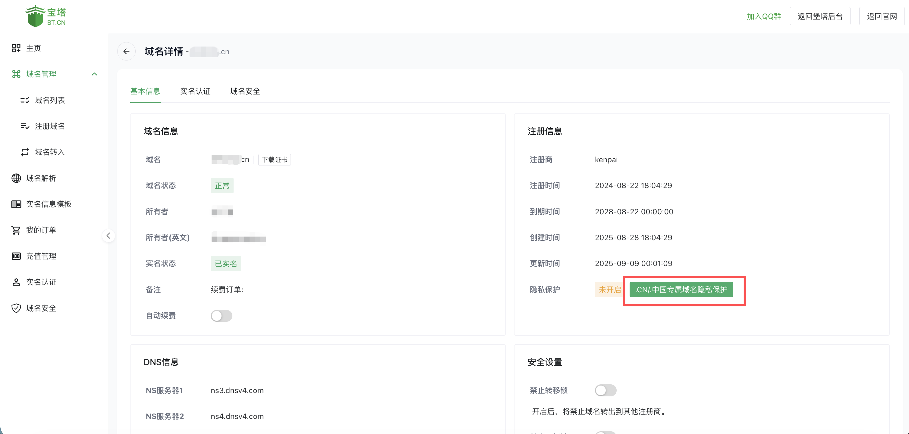域名详情页面