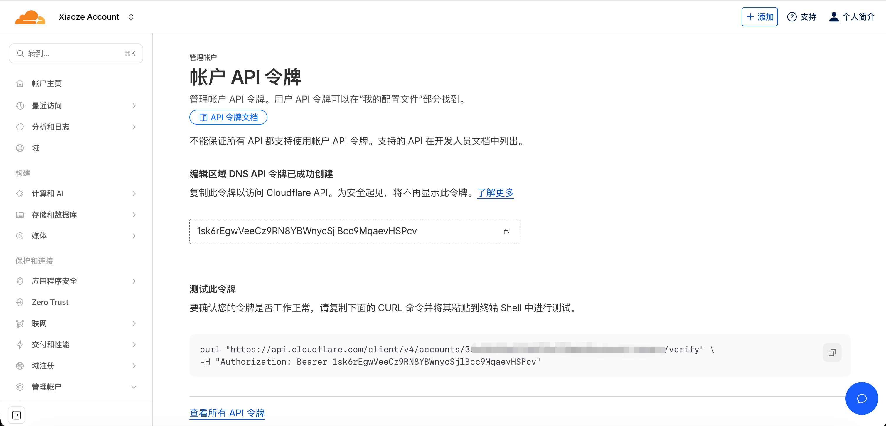 显示的 API Token