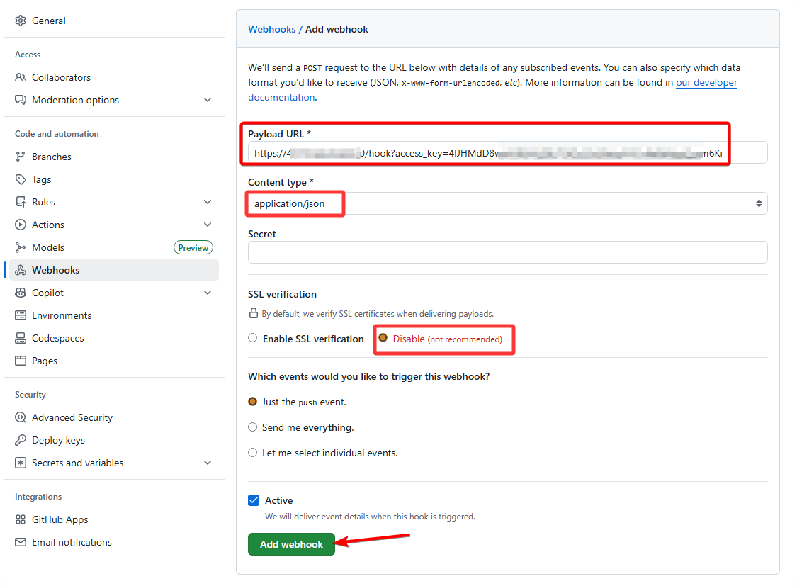 Webhook 配置详情