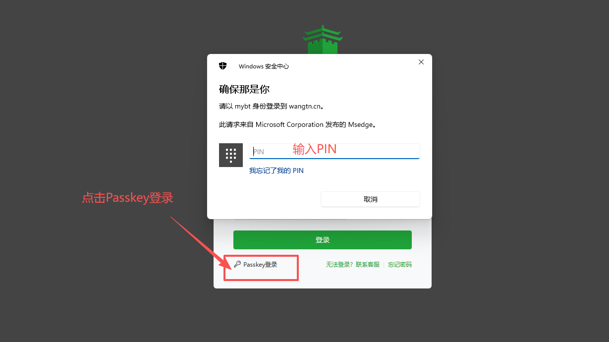 选择PassKey登录