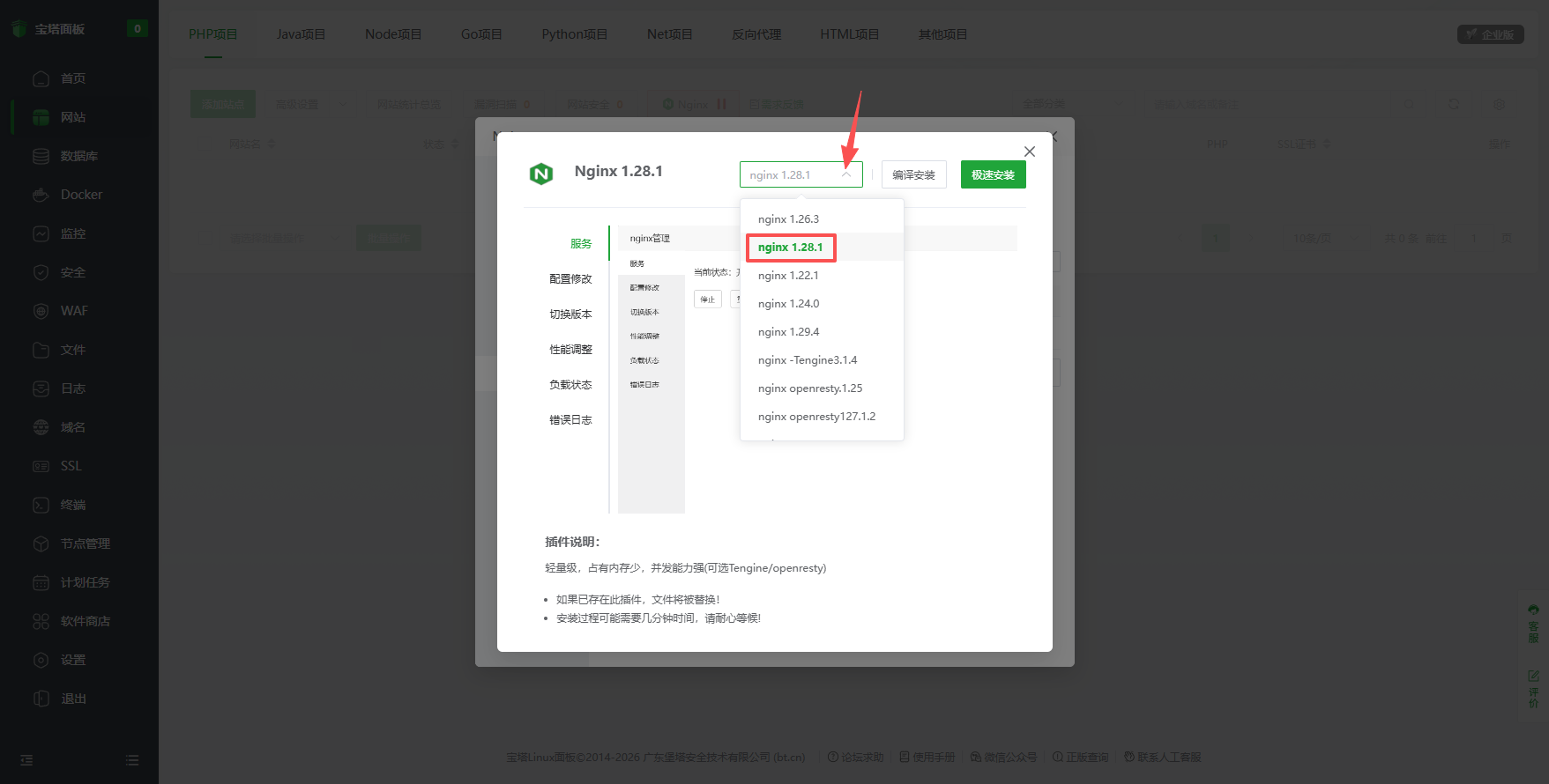 选择目标版本及安装方式