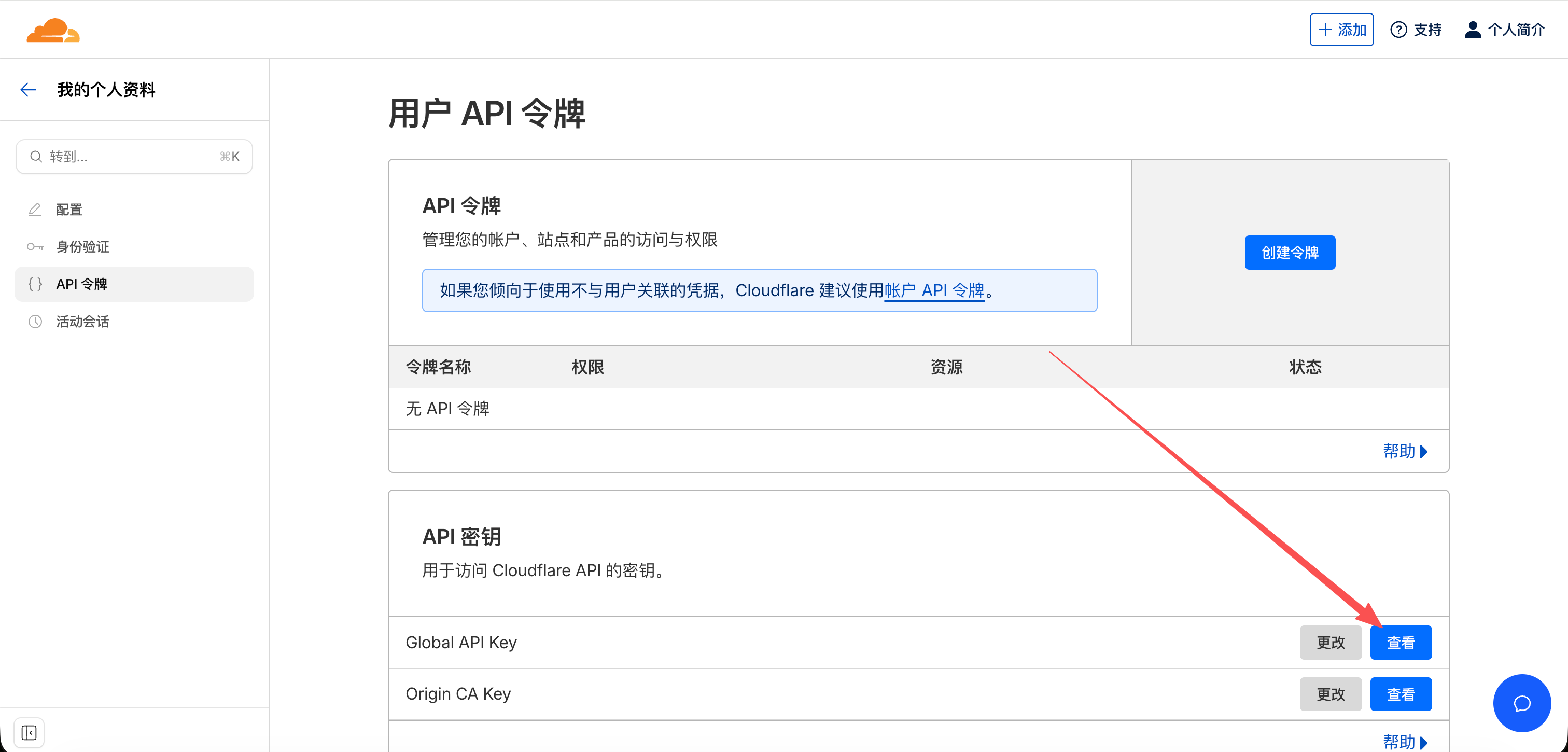 查看 Global API Key 按钮