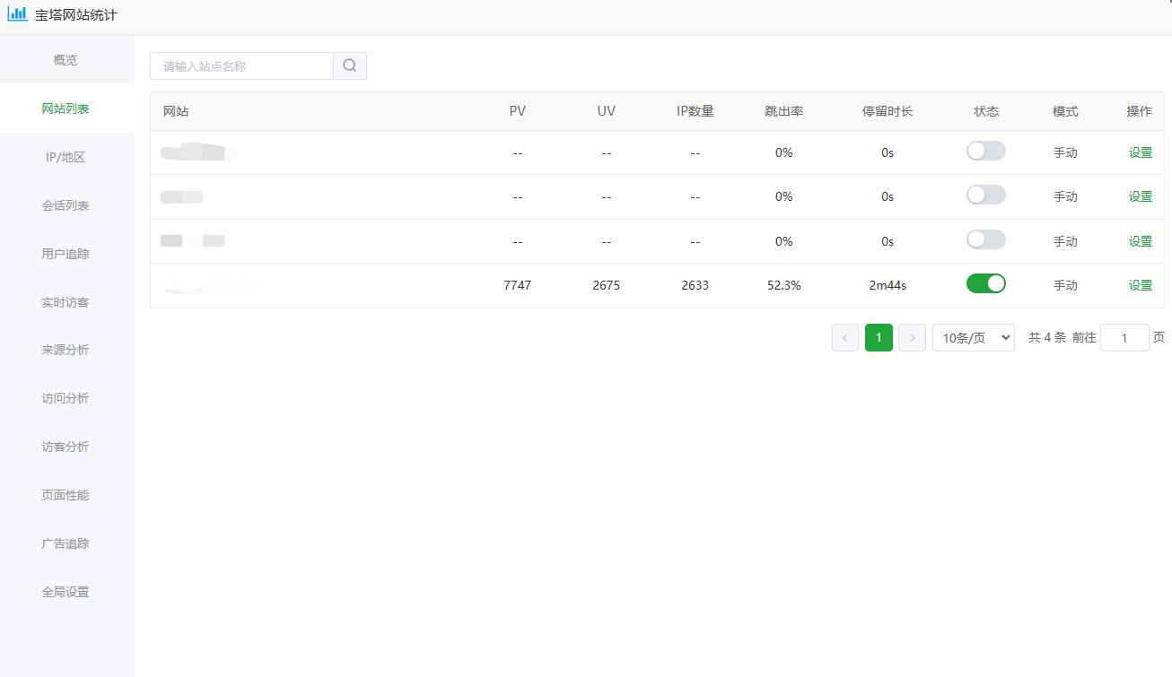 宝塔网站统计的网站列表