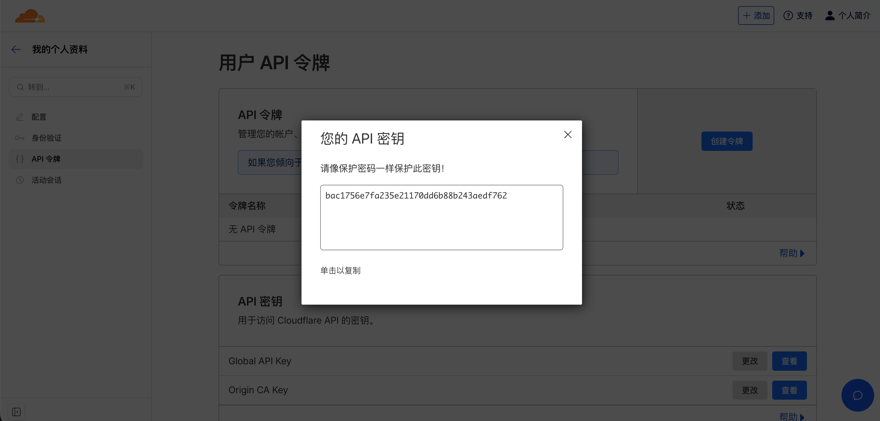 显示的 Global API Key